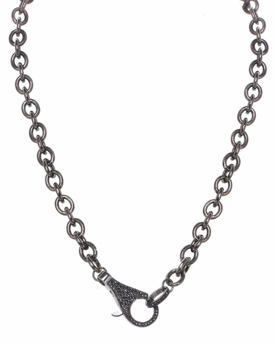 Rhodium Finish Sterling Silver Chain with Black Spinel Clasp